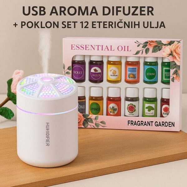 Aroma USB Difuzer + Set od 12 Eteričnih Ulja