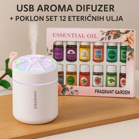 Aroma USB Difuzer + Set od 12 Eteričnih Ulja